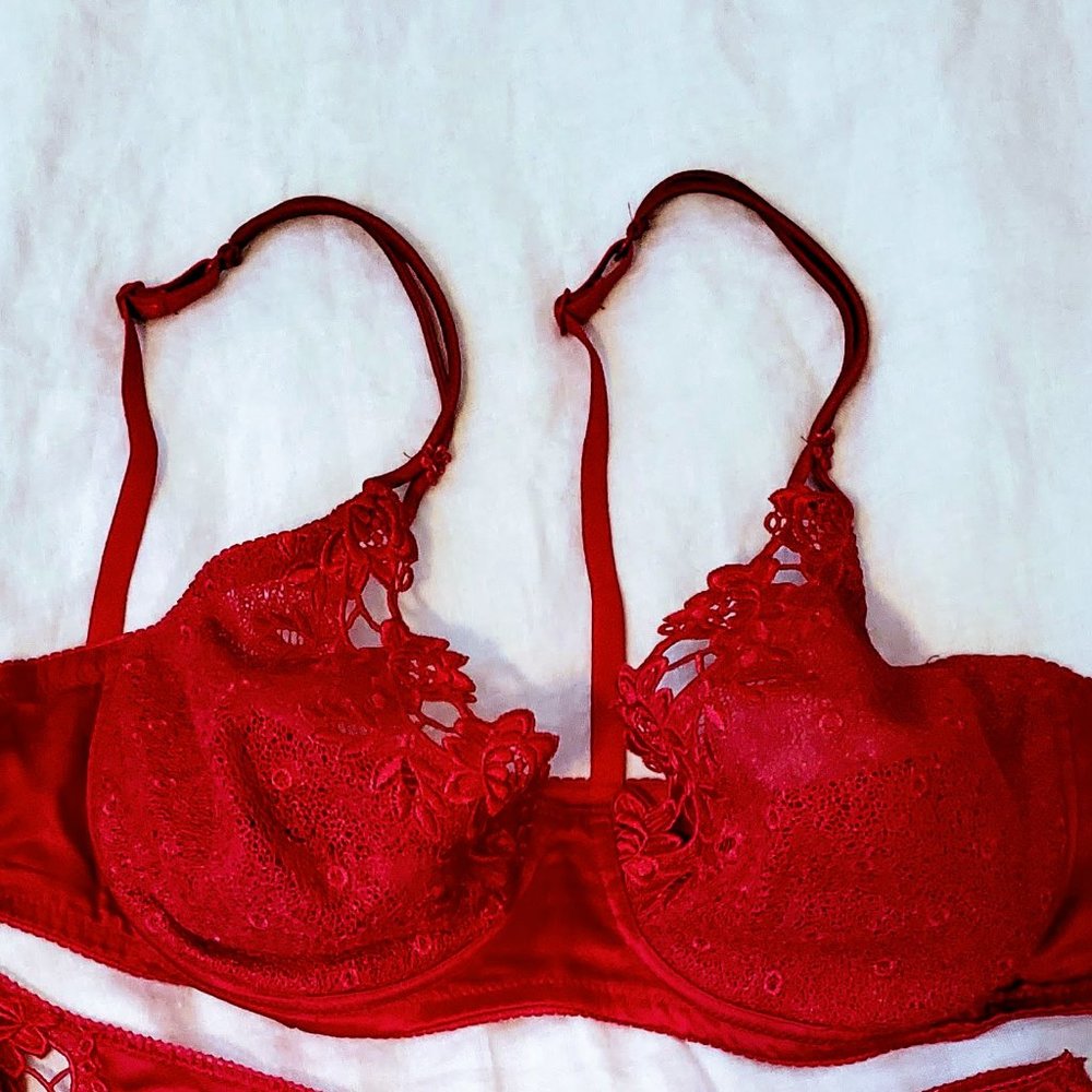 le Donne di Piera silk 2-pc 36C bra and garter belt Ital Sz 3